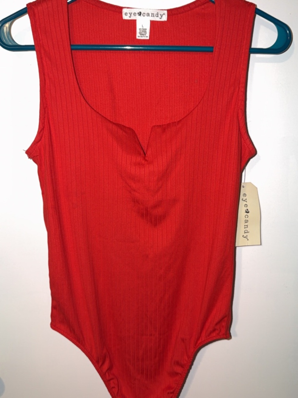 eye candy Red Ribbed Sleeveless Bodysuit
